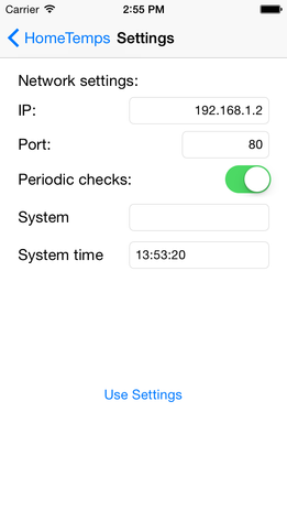 hometemps for roth touchline app settings screen